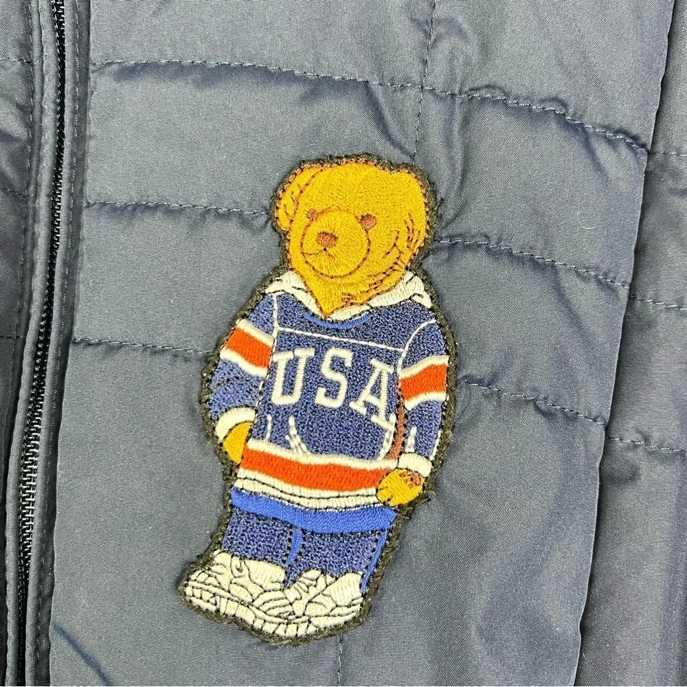 Land's End Lightweight Blue Fill Zip USA Polo Bear Patch Medium Petite